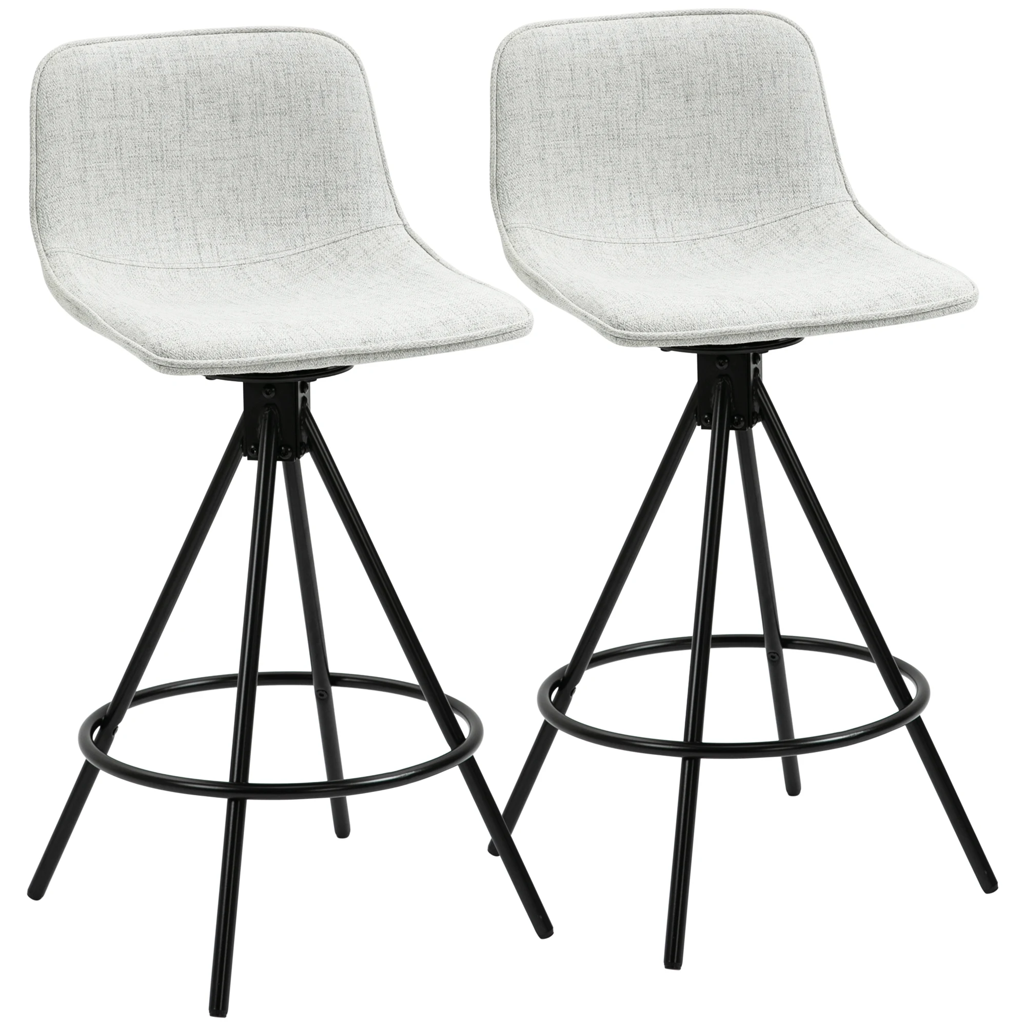 HOMCOM Set of 2 High-top Kitchen Stools with Swivel Seat Linen Touch Upholstered Bar Stools with Backrest and Steel Legs for Dining Room 41,5x47,5x90 cm Light Gray