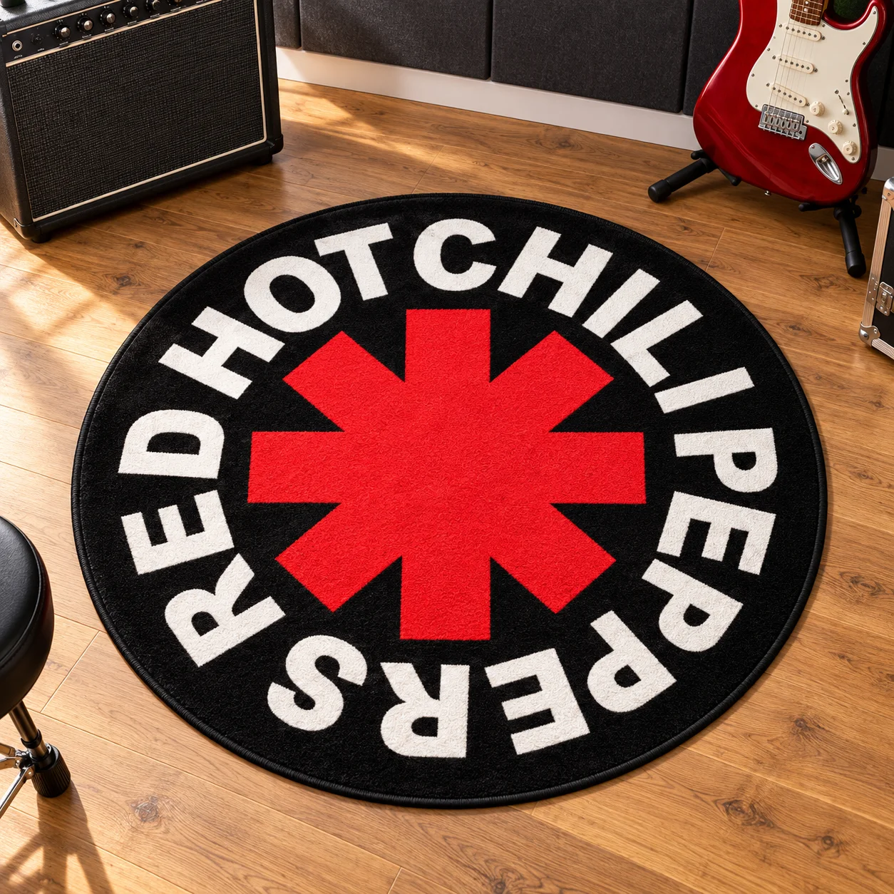 Band Red Hot C-Chili P-Peppers Round Shaped Rug Flannel Floor Mat for Bedroom Living Room Entryway Indoor Carpet Home Decor Gift