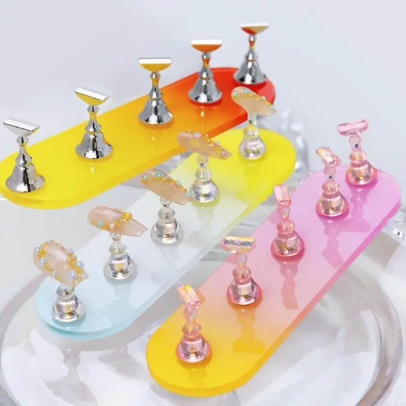 

Gradient Aurora Oval Nail Art Practice Stand Acrylic Nail Tips Display Holder with Magnet Base Manicure Showing Shelf Organizer