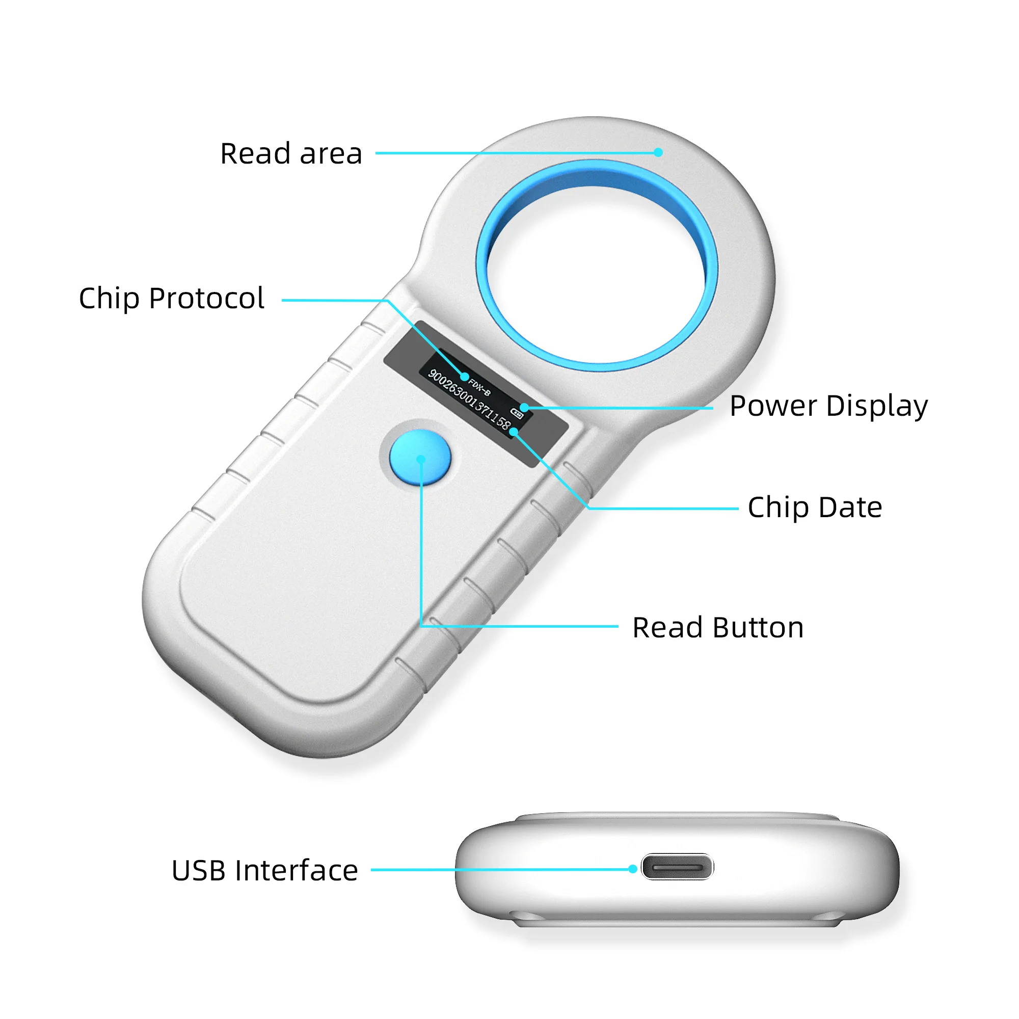 Rechargeable RFID Card ID Reader ISO11784/5 Pet Scanner 134kHz 125kHz Chip Transponder USB 2.0 Microchip Scanner For Animals