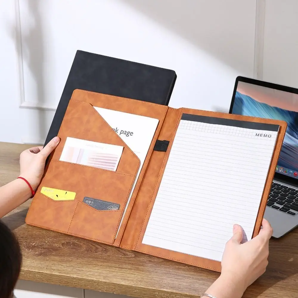 

A4 Leather Clip Board Conference Folder Multifunctional Vintage Contract File Folders Data Book File Storage