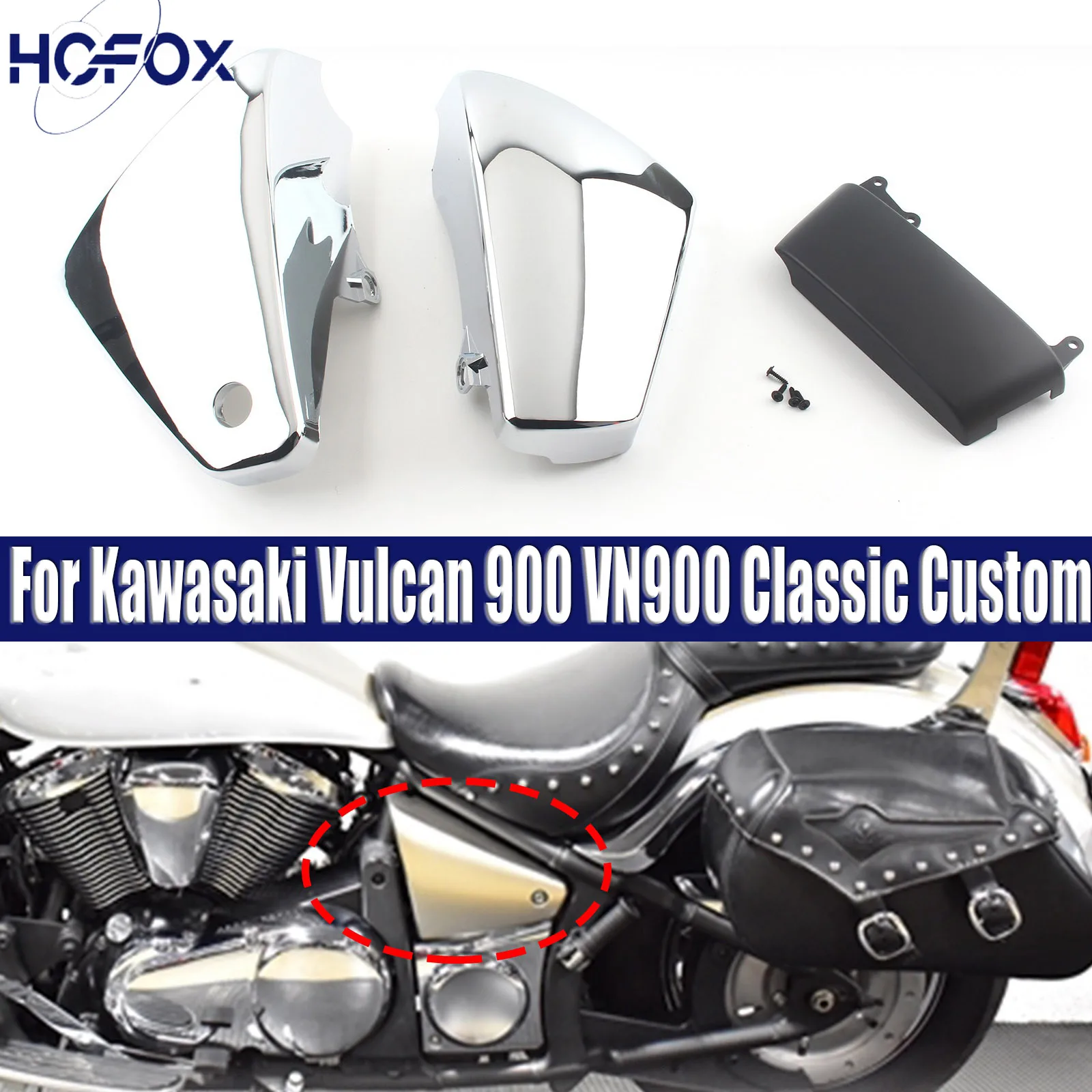 

For Kawasaki Vulcan 900 VN900 Classic Custom 2006-2020 Motorcycle Side Fairing Battery Cover Chrome Protection Cap