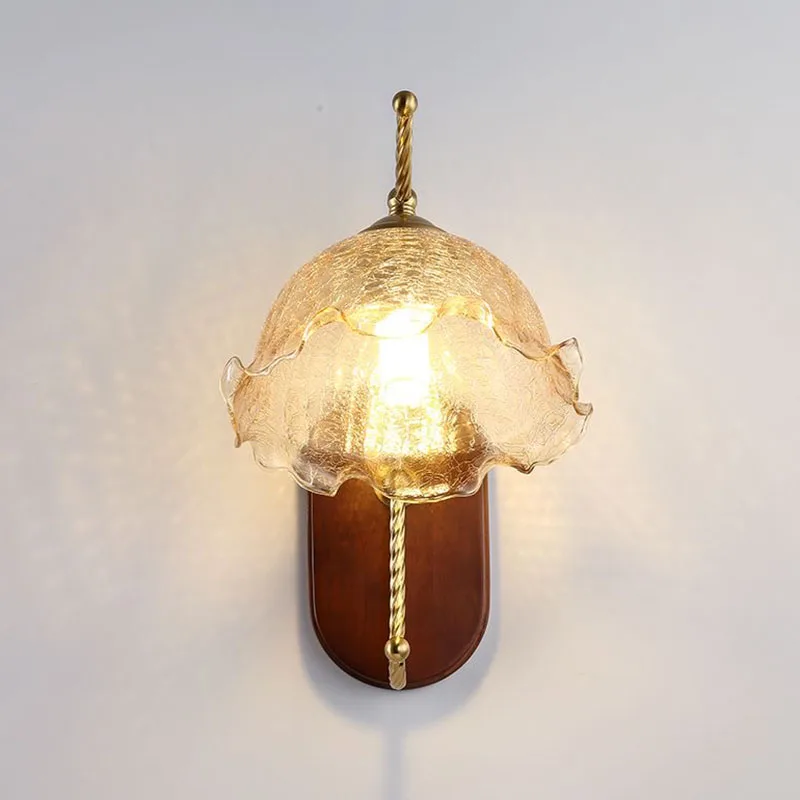 Nordic Crack Glass Flower Wall Lamp Simple Style Retro Living Room Corridor Aisle Japanese Solid Wood Bedroom Bedside Lighting