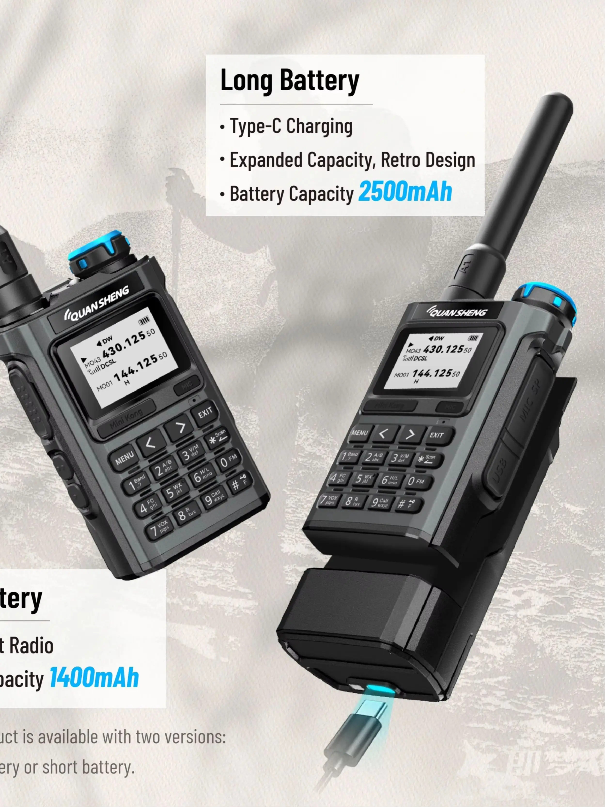 Radiotelefon Quansheng UV-K1 wielopasmowy UHF VHF z funkcją bezprzewodowego kopiowania częstotliwości, dalekiego zasięgu, ładowarka Type-C do radia amatorskiego na kemping. — 2