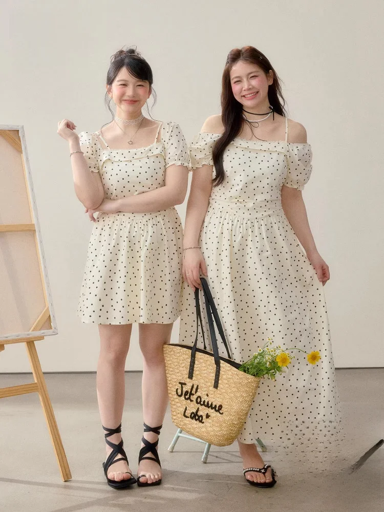 

Летняя утягивающая юбка в горошек с завязками на талии и завязками на плечах для женщин больших размеров, нежная корейская юбка для поездок на работу, высокая...