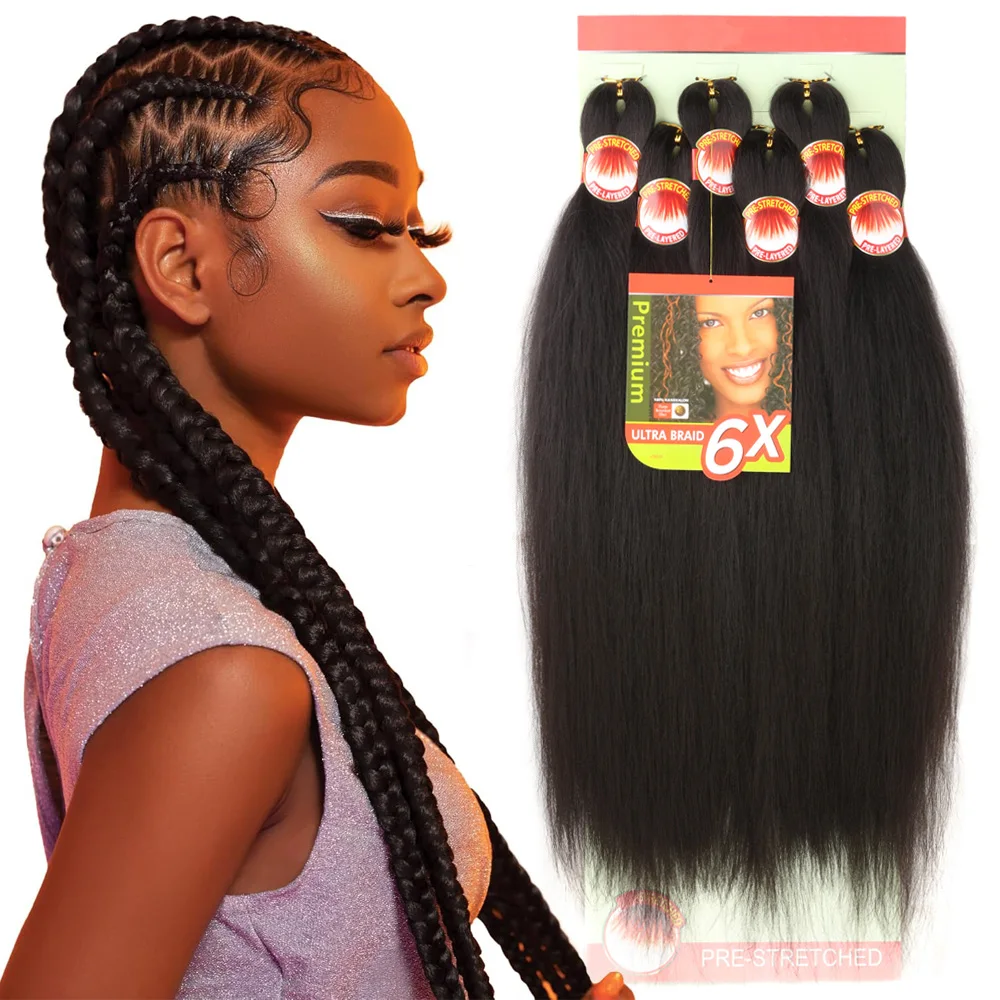 6X Braids 26 Inch Braiding Hair Pre Stretched Blonde Ombre Braiding Hair Synthetic Fake Hair Extensions for Braids Women
