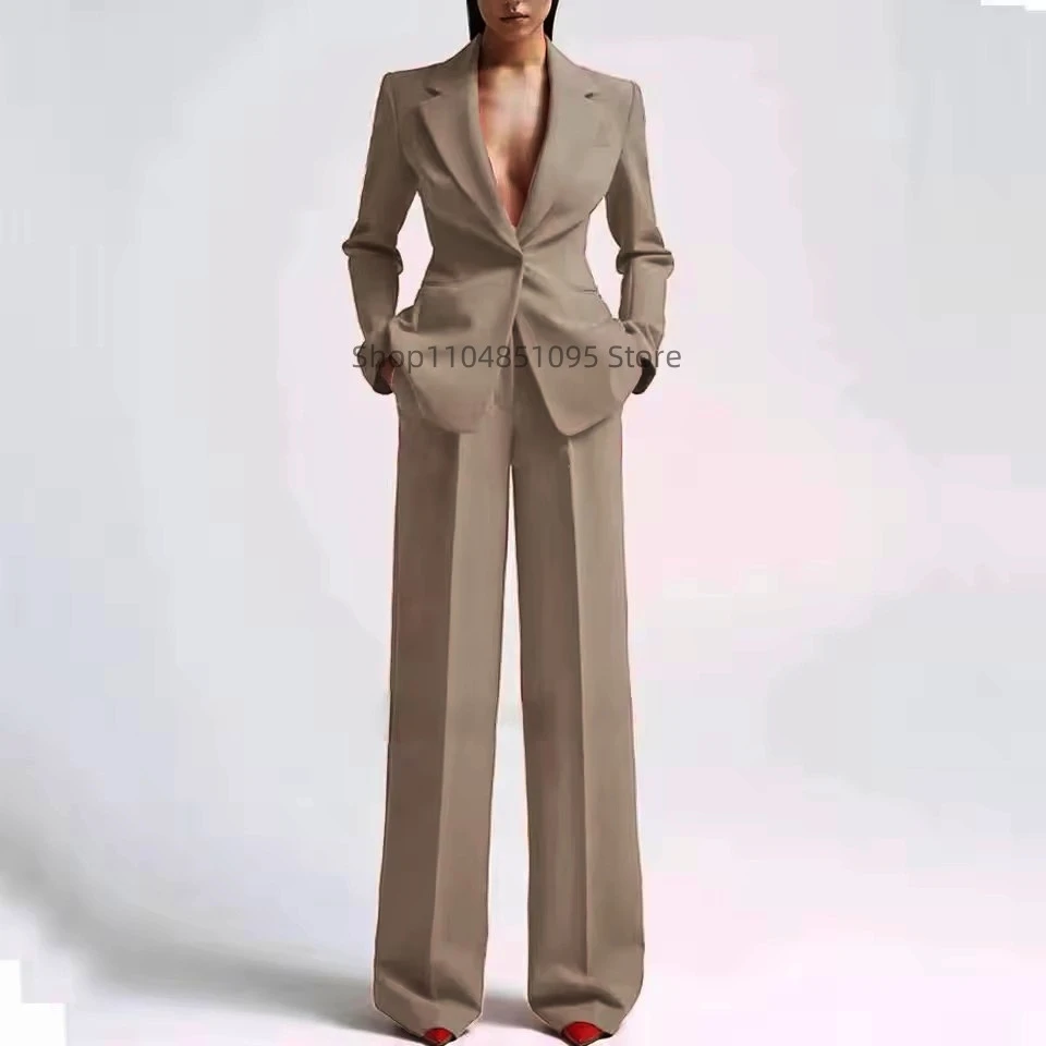 أنيقة الصلبة المرأة 2 قطعة دعوى سيدة الأعمال مكتب الدعاوى سليم صالح زر واحد سترة المرأة سهرة الدعاوى غير رسمية (السترة + السراويل) #1