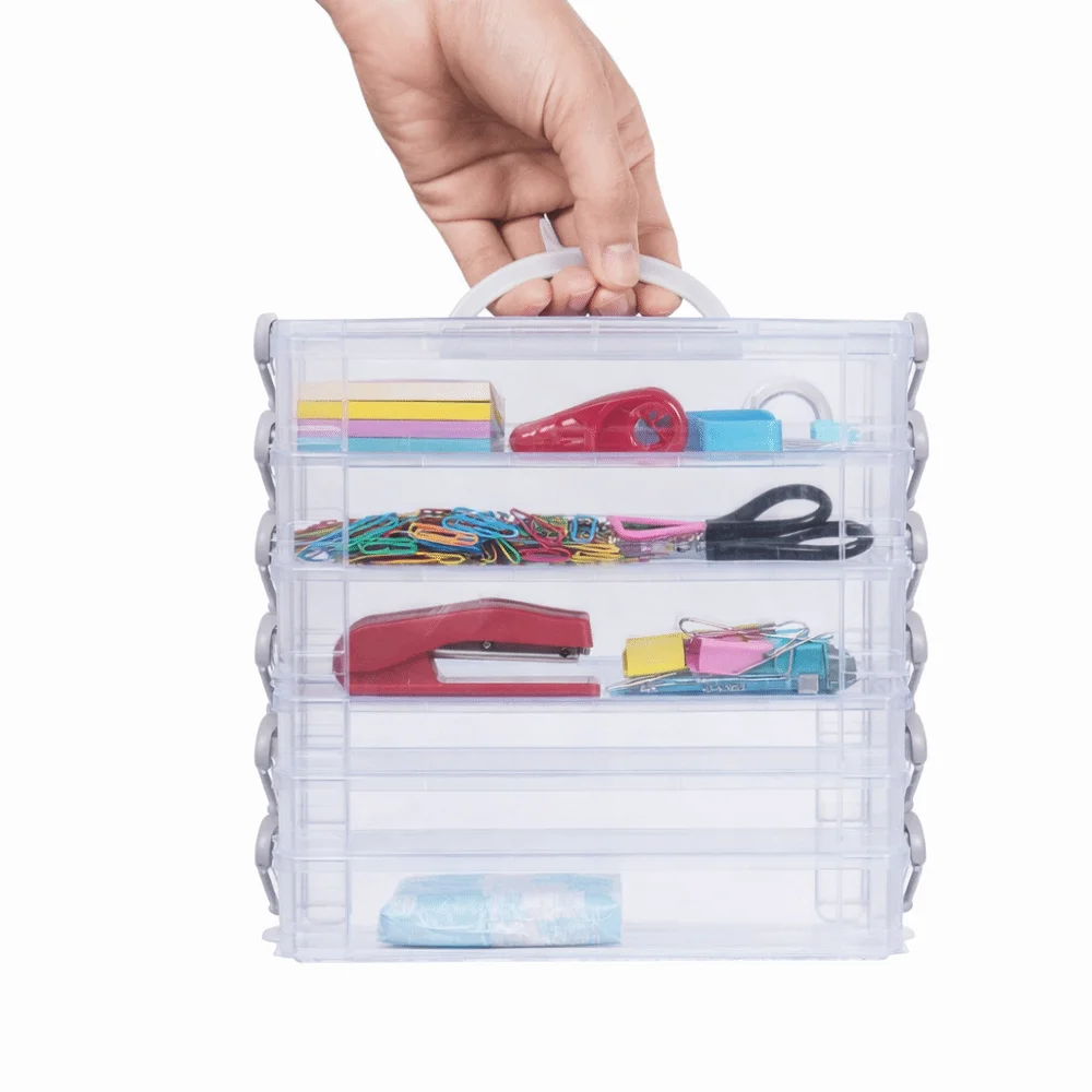 Plastic Material Watercolor Stationery Organizer Multi Layer Transparent Color Pen Storage Box Stackable Multi-function