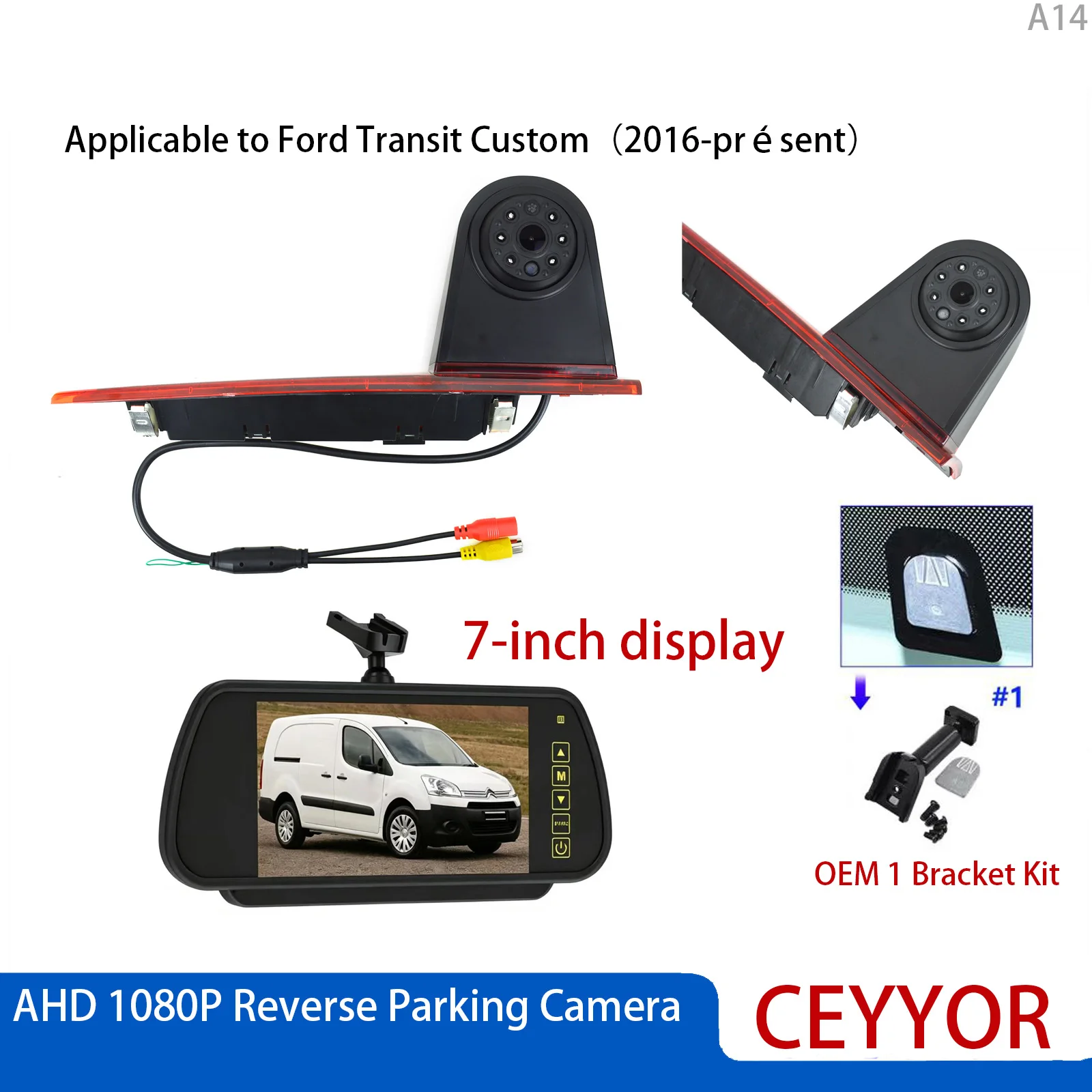 

Комплект камеры заднего вида AHD 1080P с функцией стоп-сигнала и 7-дюймовым монитором для Ford Transit Custom 2016 года и новее