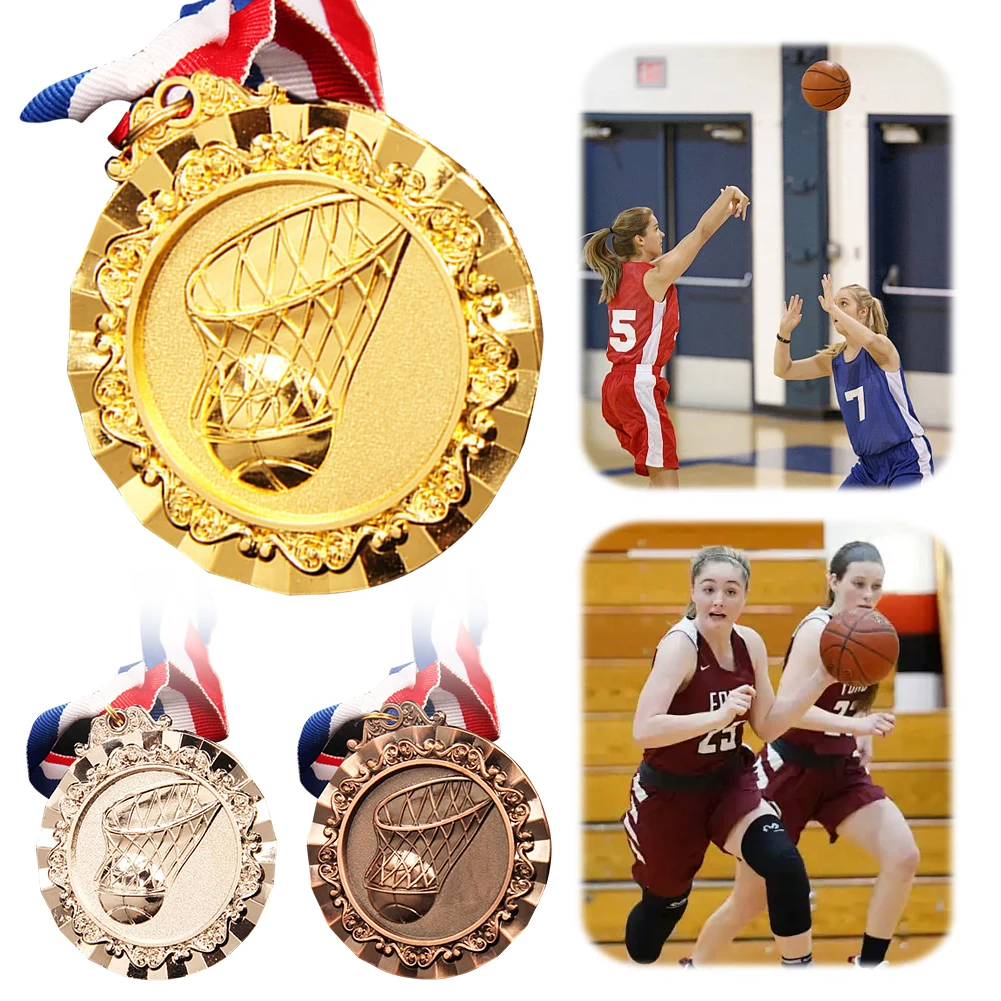 6.5cm Basketball Medals Basketball Award Medals with Neck Ribbon Basketball Game Medals for Basketball Events