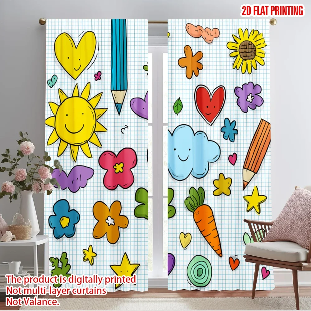 

2 шт., 2D плоская занавеска с принтом для вечеринки, милые канцелярские элементы, ткань без электричества 0, идеально подходит для двери, стены, двора