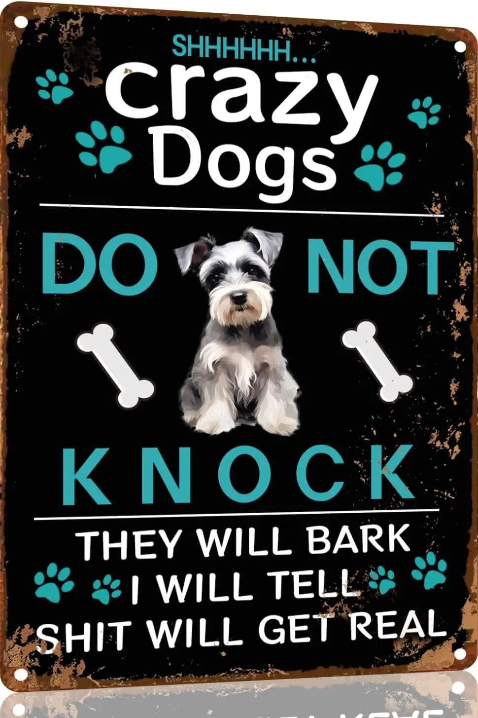 Schnauzer Aluminum Sign Retro Tin Do Not Knock Sign,Crazy Dogs Live Here Wall Decor Shed Garage Man Cave