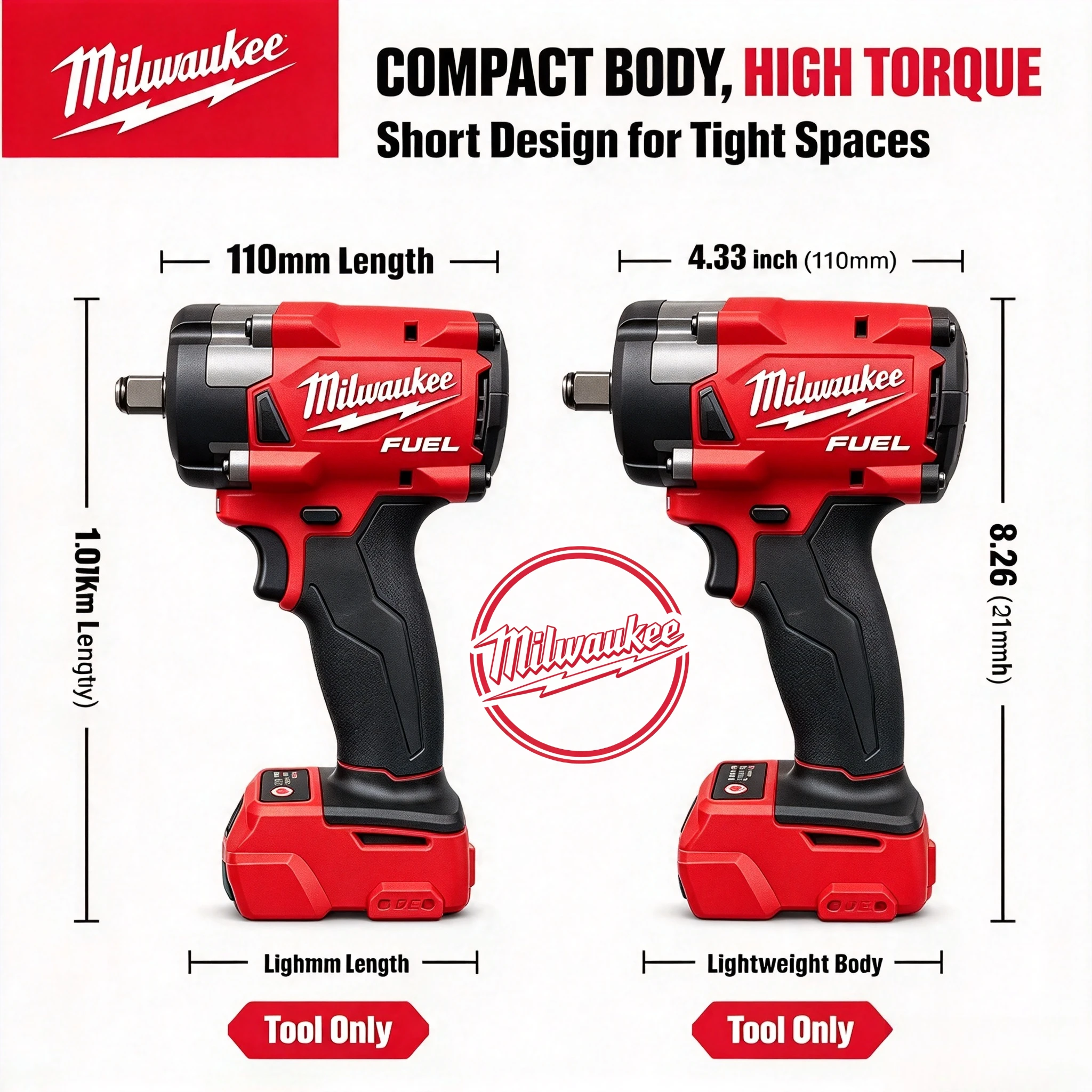 100% Authentic Milwaukee M18 FUEL Brushless Cordless Impact Wrench 3800RPM with 3 LED Lights Compact Torque Wrench Power Tool