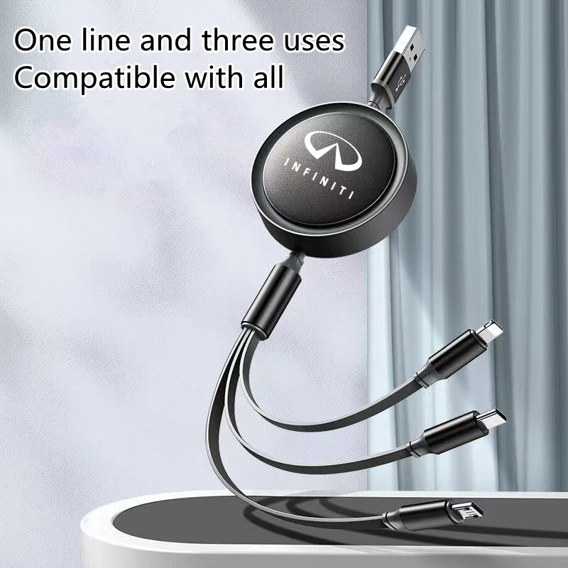 Car fast charging mobile phone charging cable suitable for Infiniti Q50L Q70L FX35ESQ flash charging three in one USB data cable