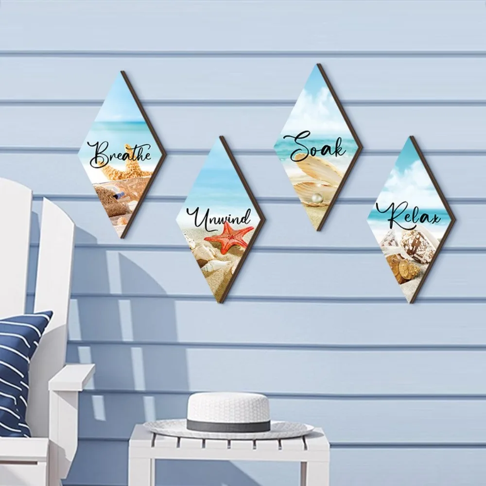 

4pcs Durable Wooden Summer Ocean Wall Ornaments Wall Art Funny Beach Hanging Signs Shell Ocean Animal Ornaments Summer Outdoor