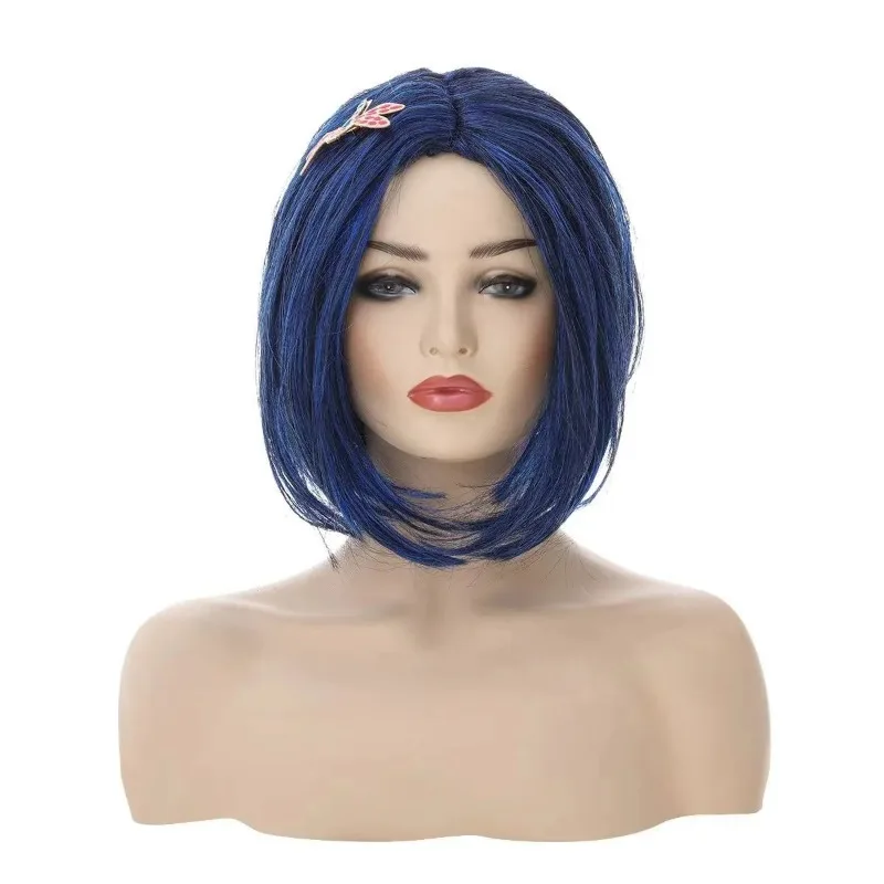 كارولين لعب دور الشعر القصير أنيمي كورالاين البطلة دور النمذجة شعر مستعار الأزرق بوب امرأة الملابس اليومية مباراة رأس الطالب #6
