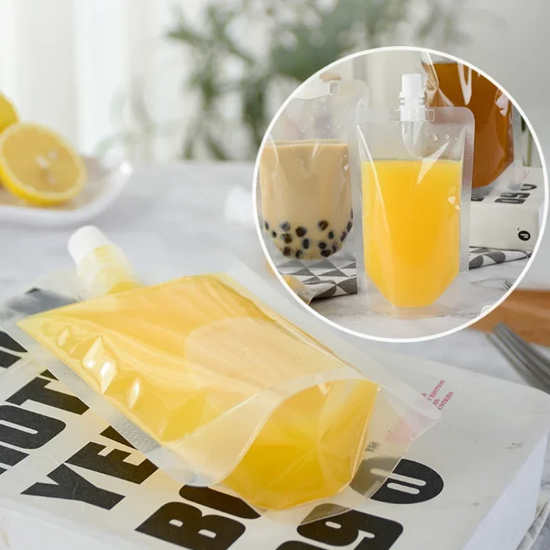 100pcs Transparent Suction Nozzle Bag Disposable Thickening Milk Tea Fruit Juice Packaging Sealing Bag Independence Beverage Bag