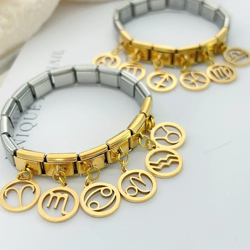 2024 Fashions Modular Golden Twelve Constellations Italian Charm Links Fit 9mm Elastic Bracelet Stainless Steel Making Jewelry