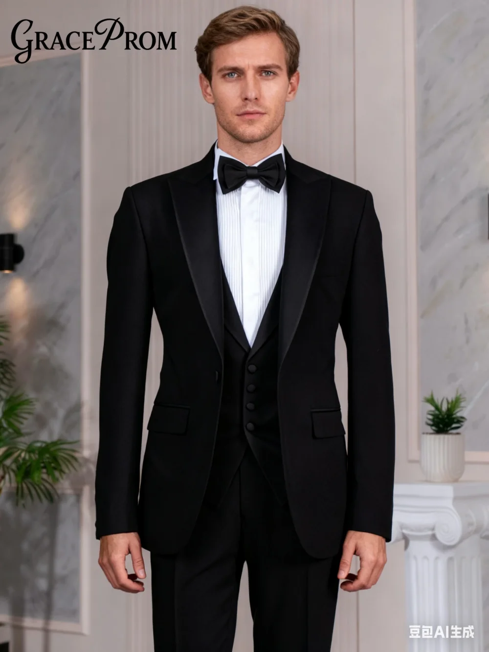 

Popular Men's 3PCS Suit Jacket Vest Pants Classic Shawl Lapel Men's Suit Set Neat Slim Fit Groom Tuxedos Business Suit Meeting