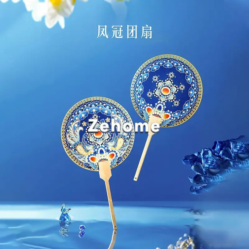 Palace Museum cultural creative phoenix crown round fan, ancient-style Hanfu mini fan, bridal fan,