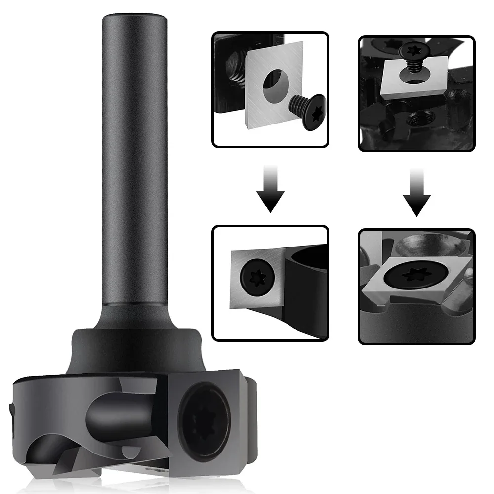 6.35/8/12mm Shank CNC Spoilboard Surfacing Router Bit，2+2-Flutes Wood Planer Bit,Insert Carbide Slab flattening milling cutter