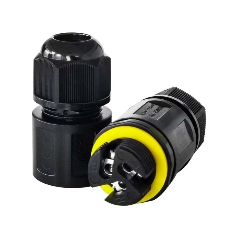 2-Core/3-core Outdoor Lighting Fixture Cable Connector, Straight-through Docking M20 Waterproof Connector