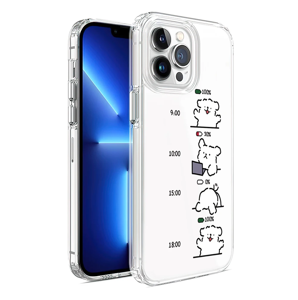 Line Puppy Maltese Battery Cute Funny Phone Case For iPhone 11 13 16 15 14 12 Pro Max Plus Clear Transparent Soft Shell