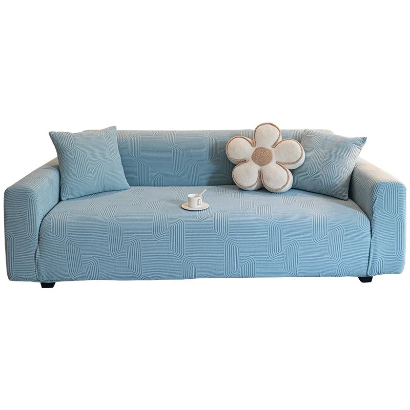 Elastic Full Cover Sofa Slipcover Geometric Texture Anti-Scratch Couch Protector with Pillowcase