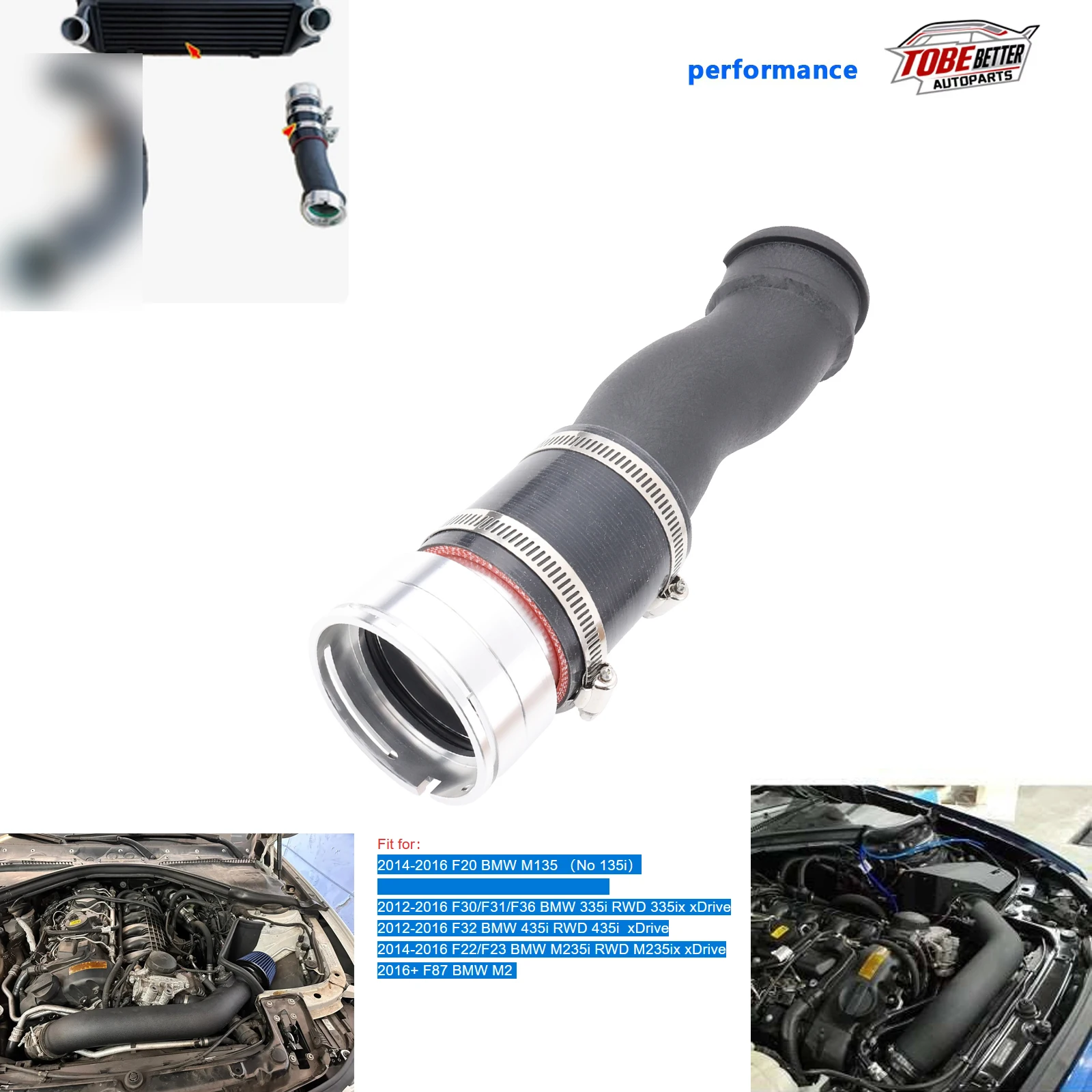 Aluminum upgrade boost outlet pipe connect turbo to intercooler for BMW M2 / M135i / M235i F2x 335i / 435i F3x N55 Competition