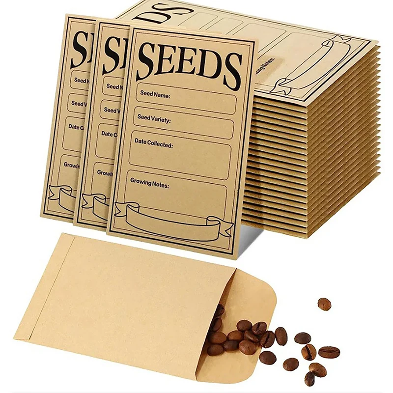 20 Pcs Kraft Paper Seed Envelopes Resealable Self Adhesive Packet Seed Saving For Collection Vegetable Flower Seed Storage Bags