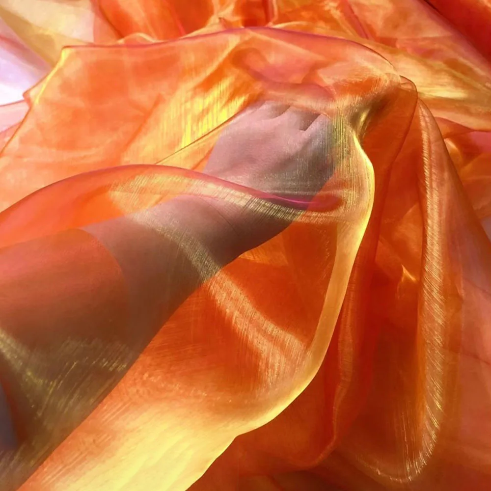 Gradient Flashing Colorful Organza Tull Fabric For Designer Styling Fashion Shiny Dress Clothes Accessories Stage Decor By Meter view 4