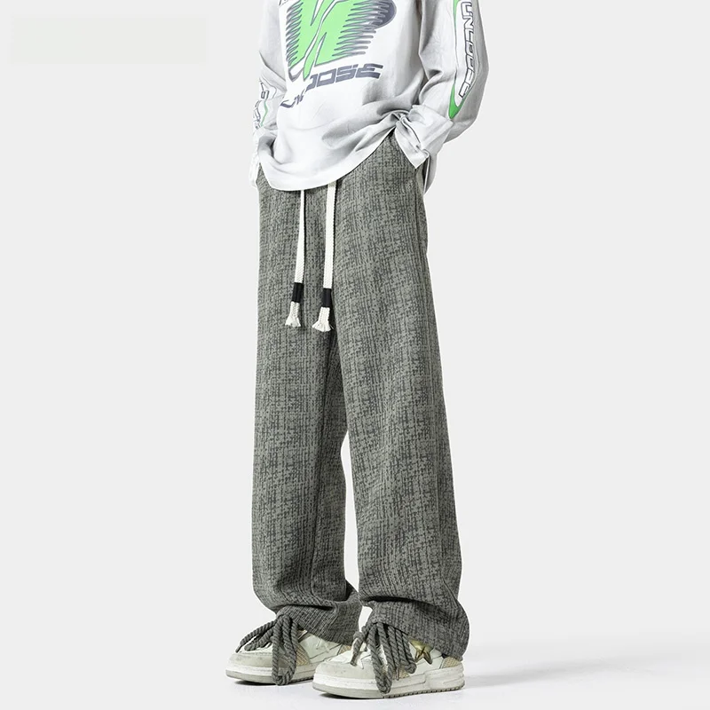 

ProteusBoy, вязаные прямые широкие брюки в американском стиле ретро, повседневные брюки с завязками, молодежные энергетические брюки из полиэфирного волокна