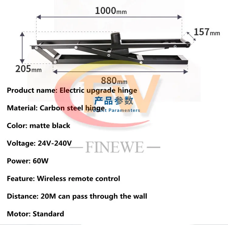 Imagem -05 - Cama Elétrica Resistente Hingelift Máquina Hidráulica Haste Pneumática Suporte de Cama Desdobrável Controle Remoto