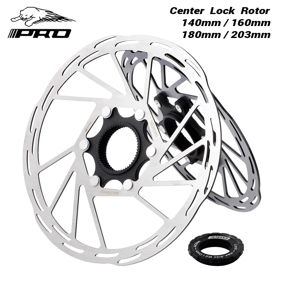 IIIPRO Bicycle Center Lock Bicycle Brake Rotor 140mm/160mm/180mm/203mm Road Bike Disc Brake Rotor with Lock Ring Bike Brake Pads