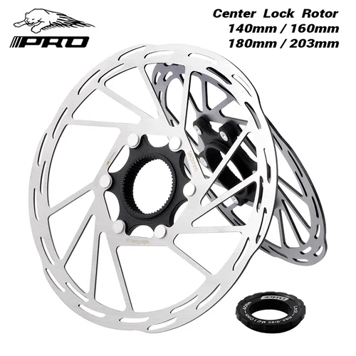 IIIPRO-Rotor de freno de bicicleta con bloqueo central, 140mm/160mm/180mm/203mm, Rotor de freno de disco de bicicleta de carretera con anillo de bloqueo, pastillas de freno de bicicleta