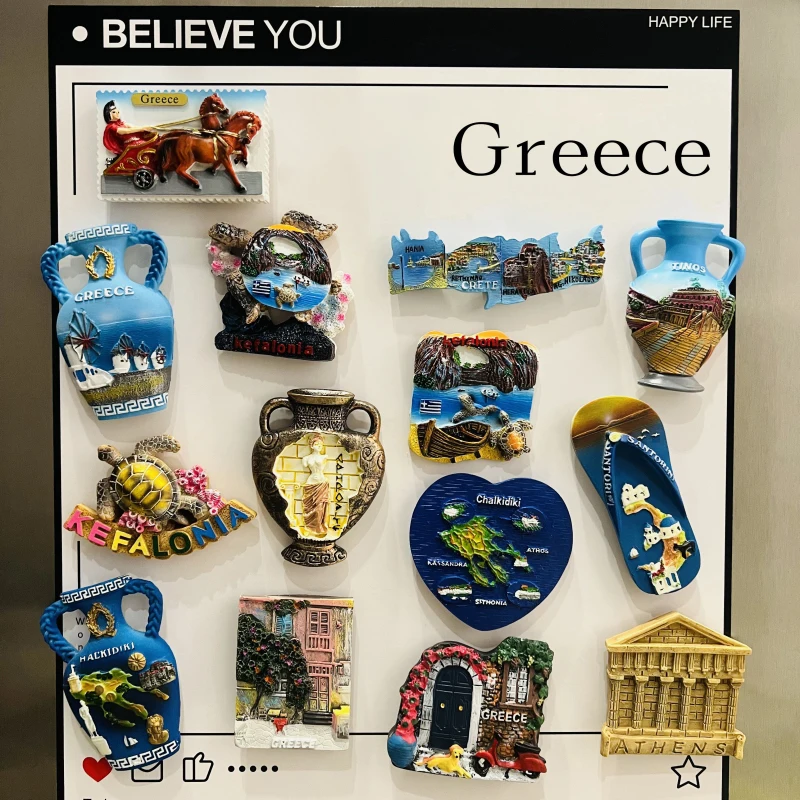 Grecia, Atenas, Santorini, Cephallenia, Mar del Egeo, Mykonos, molino de viento, olla, mapa, estereoscópico 3D, recuerdos de turismo, imanes de refrigerador