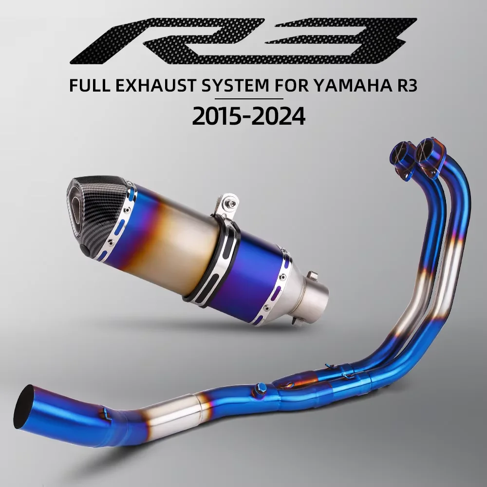 

Надевается для YAMAHA R3 R25 MT03 2015-2024, полная выхлопная система мотоцикла, передняя трубка, звено трубы, глушитель 370 мм