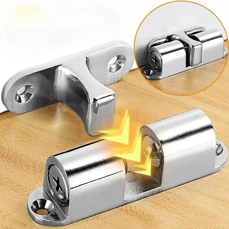 Adjustable Tension Magnetic Door Catch Brass Ball Catch Lock Double Roller Spring Door Stop for Cabinet Wardrobe Furniture Doors