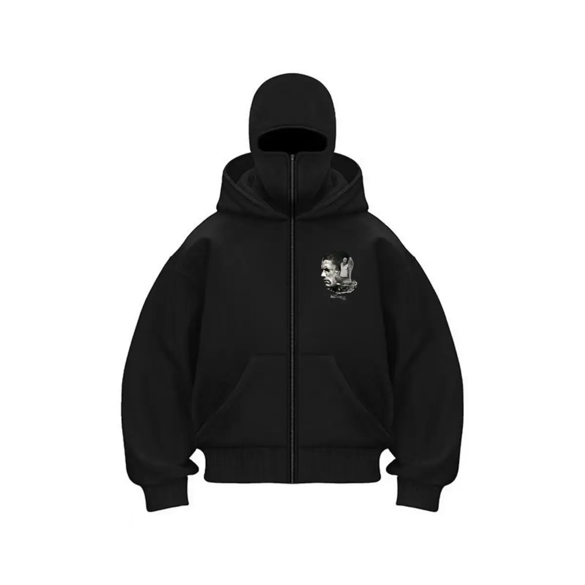 Prison Break design Double Hood Balaclava Men Zip Hoodie Winter Warm
