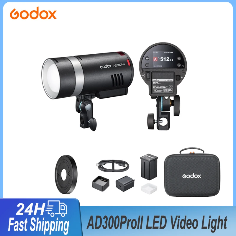 

Godox AD300PRO II Светодиодный светильник для видеосъемки 300 Вт Портативный стробоскоп 12 Вт Моделирующая лампа Студийная вспышка Заполняющий свет для съемки на открытом воздухе