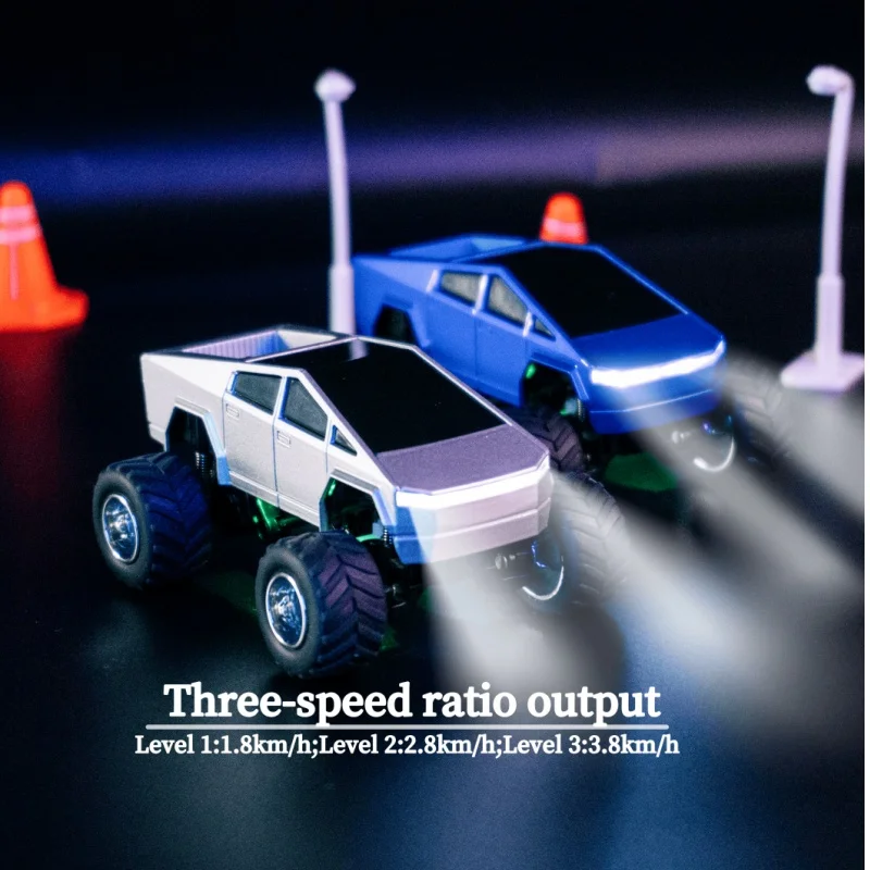 

MINI Alloy 1/64 Remote Control Car Cybertruck Pickup Model 4 Shock Absorbers High Speed Drift Cars with Realistic LED Strips