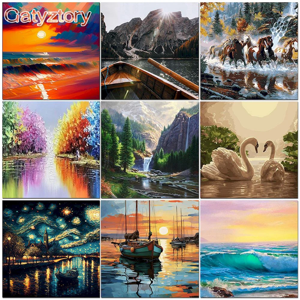 

GATYZTORY Painting By Number On Canvas Landscape Acrylic Paint For Adult Diy Kits Picture Of Coloring By Number Drawing Home Dec