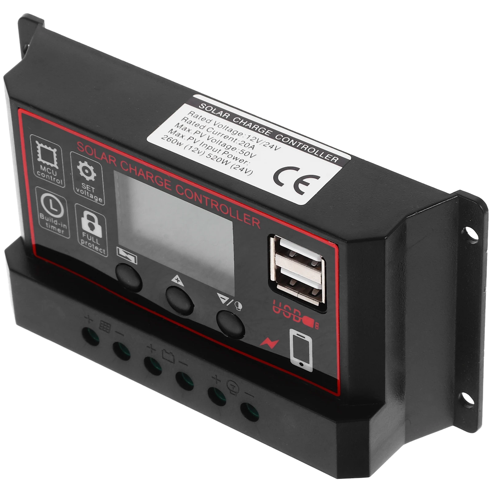

30A 12V 24V Solar Charge Controller Lcd Dual Usb Pwm Charging Management Over-Current Short Circuit Reverse Polarity Protection