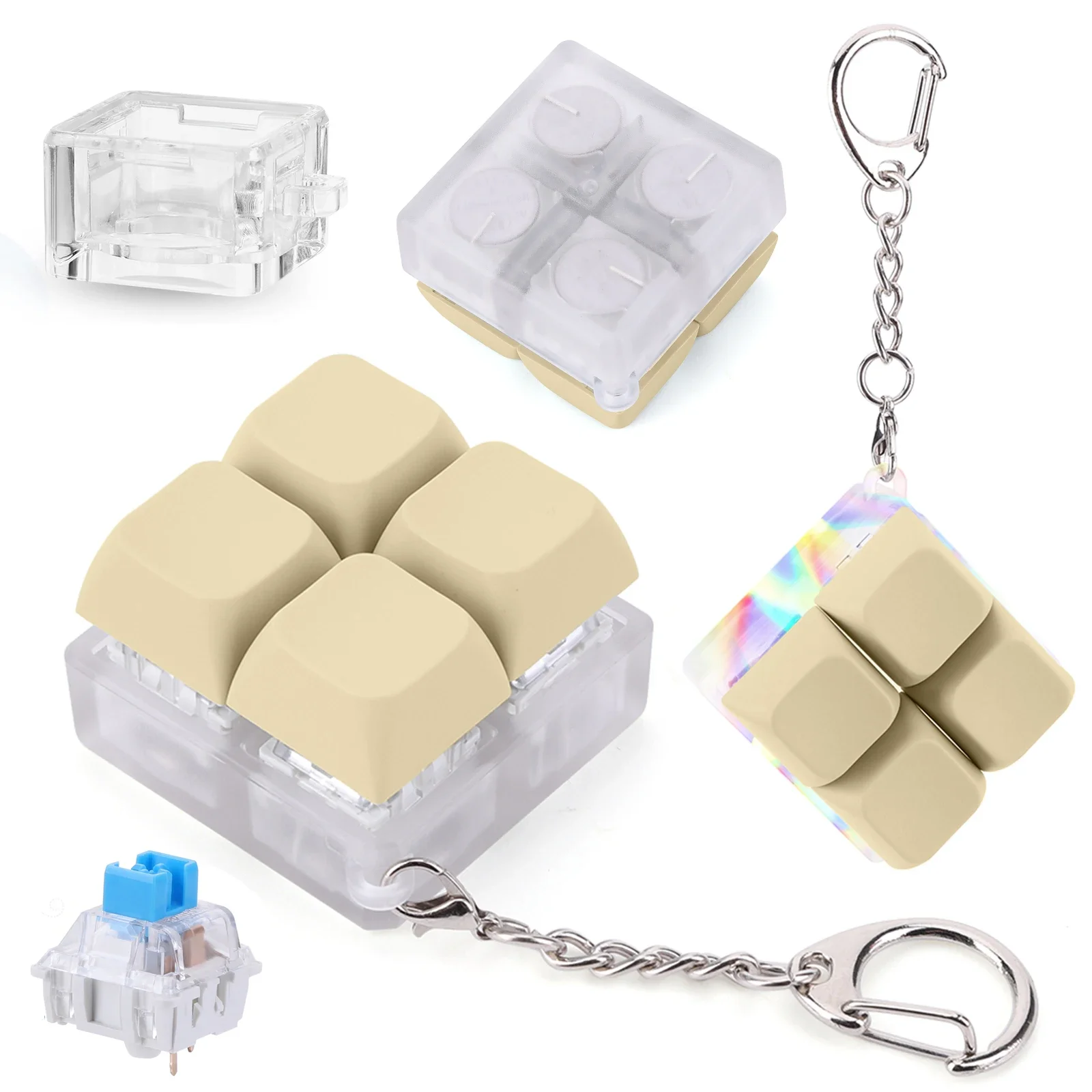 Keyboard Key Toy 4 Buttons Keyboard Fidget Keychain with LED Light Stress Relief Keyboard Clicker Keyboard Caps Toy