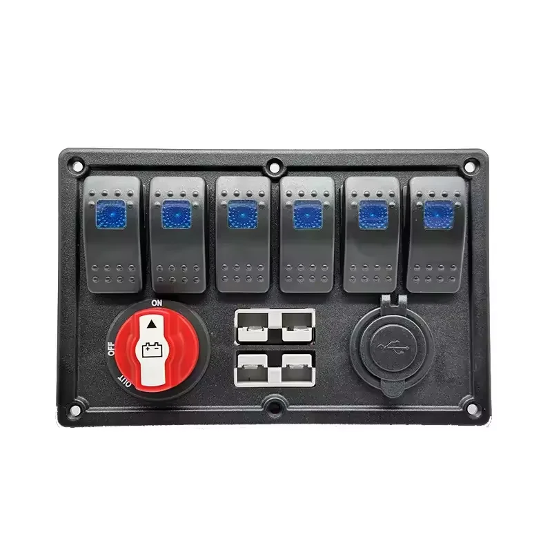 6 Gang Toggle Rocker Switch Panel With 50AMP Andeson Plug And 100A Battery Isolator Switch