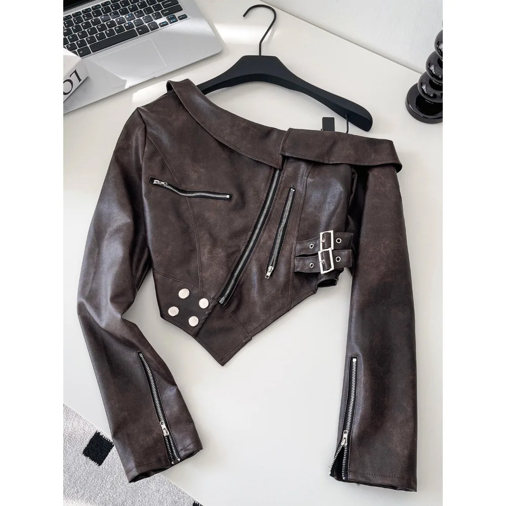 

Elegant Sexy long sleeve asymmetrical zipper Top Women Korean Fashion High Street Autumn Clothing