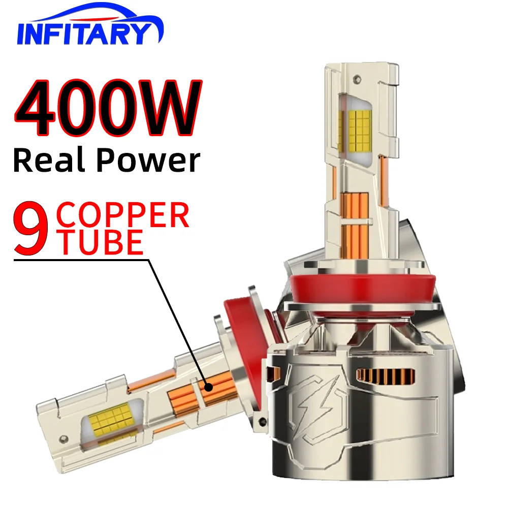 Infitary 9 Kupferrohr 400W H7 LED-Scheinwerferbirne Hochleistungs-H4 H1 H11 H18 H19 9005 9006 9012 Auto-Nebelscheinwerfer Auto-Beleuchtungssystem