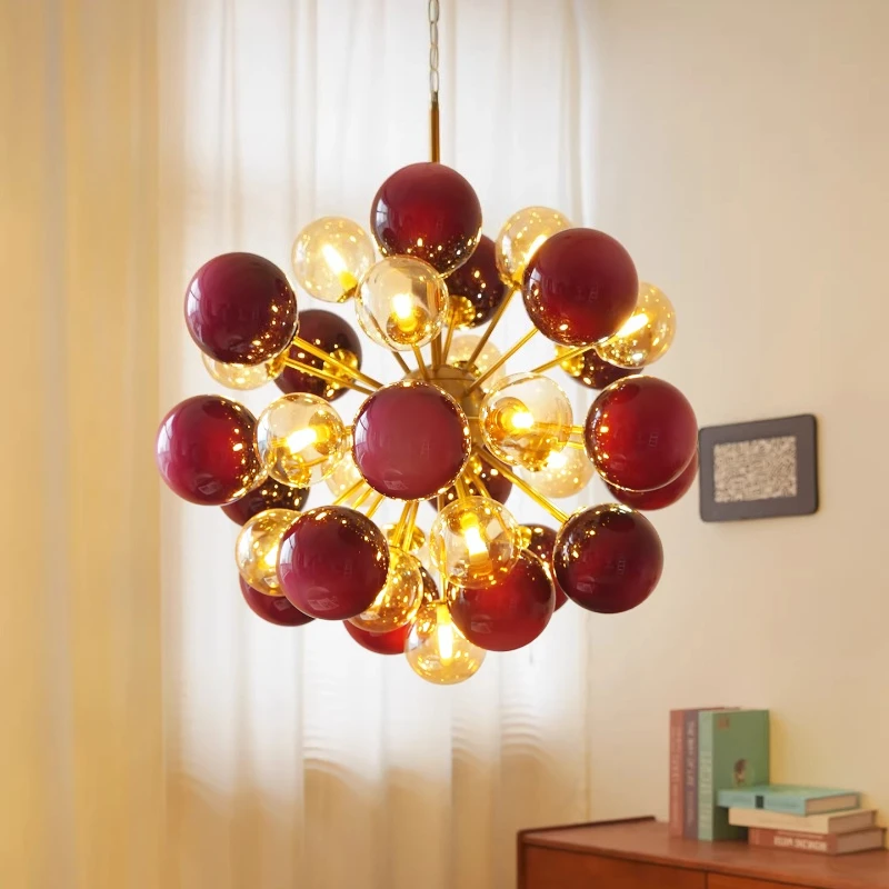 Glass Ball Chandeliers for Living Room Bedroom Children Room Decor Pink Spherical Ceiling Pendant Light Indoor Lighting Fixture