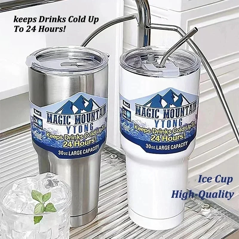 

Men's and women's car insulated cold car cup Large capacity 30oz ice cream cup stainless steel straw cup