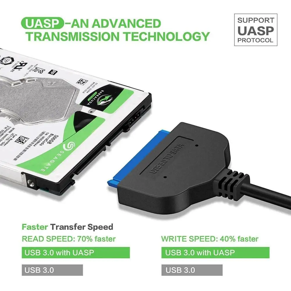 مؤشر LED عالي الجودة 2.5 بوصة كابل محول 22 دبوس محول USB 3.0 إلى سائق القرص الصلب SATA